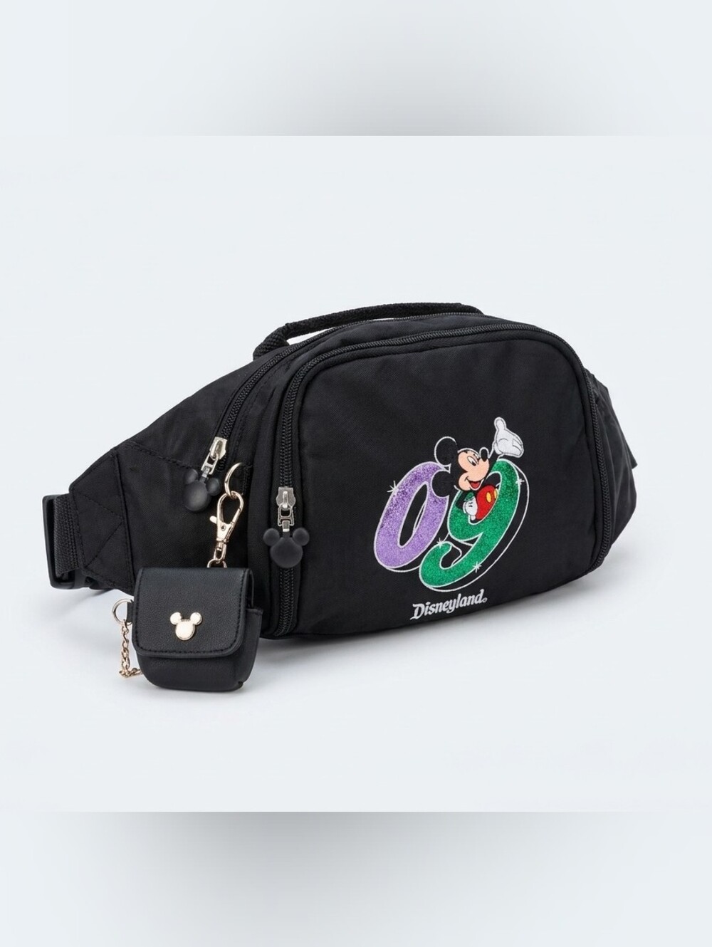 Disneyland Mickey Mouse 09 Belt Bag Fanny Pack Black w/ Mini Pouch
